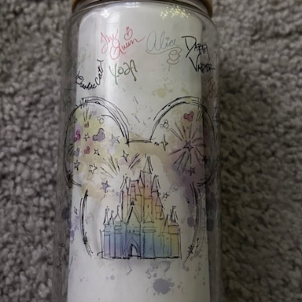 Watercolor Disney Autograph Libby 16 oz Glass Cup - NWT
